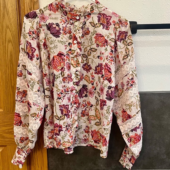 NWT House of Harlow 1960 Button Down Pink Floral Print Blouse Extra Small XS - Picture 2 of 10